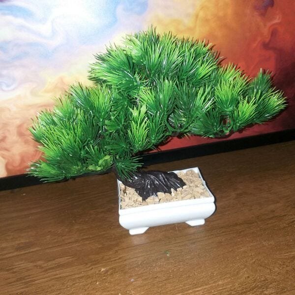 Bonsai Artificial Etéreo Cósmico Pinho Vaso Branco Pedrisco - 3