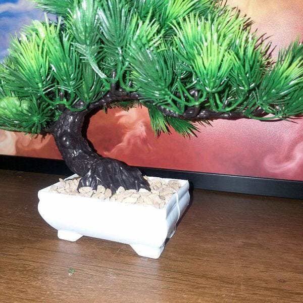 Bonsai Artificial Etéreo Cósmico Pinho Vaso Branco Pedrisco - 2