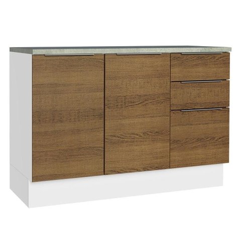 Balcão de Pia Cozinha 2 Portas e 3 Gavetas (com Tampo) Branco/rustic Stella Madesa Branco/rustic
