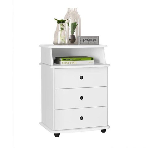 Mesa de Cabeceira LUX Com Nichos Para ObjeTos 3 Gavetas Tampos Ergonômicose Pés em plástico Anti-Umi