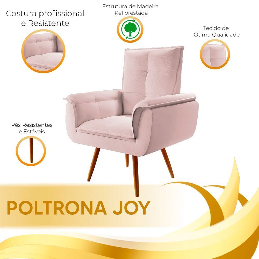 Kit Poltrona + Puff Joy Decorativa para Sala Rosa Star Confort - 5