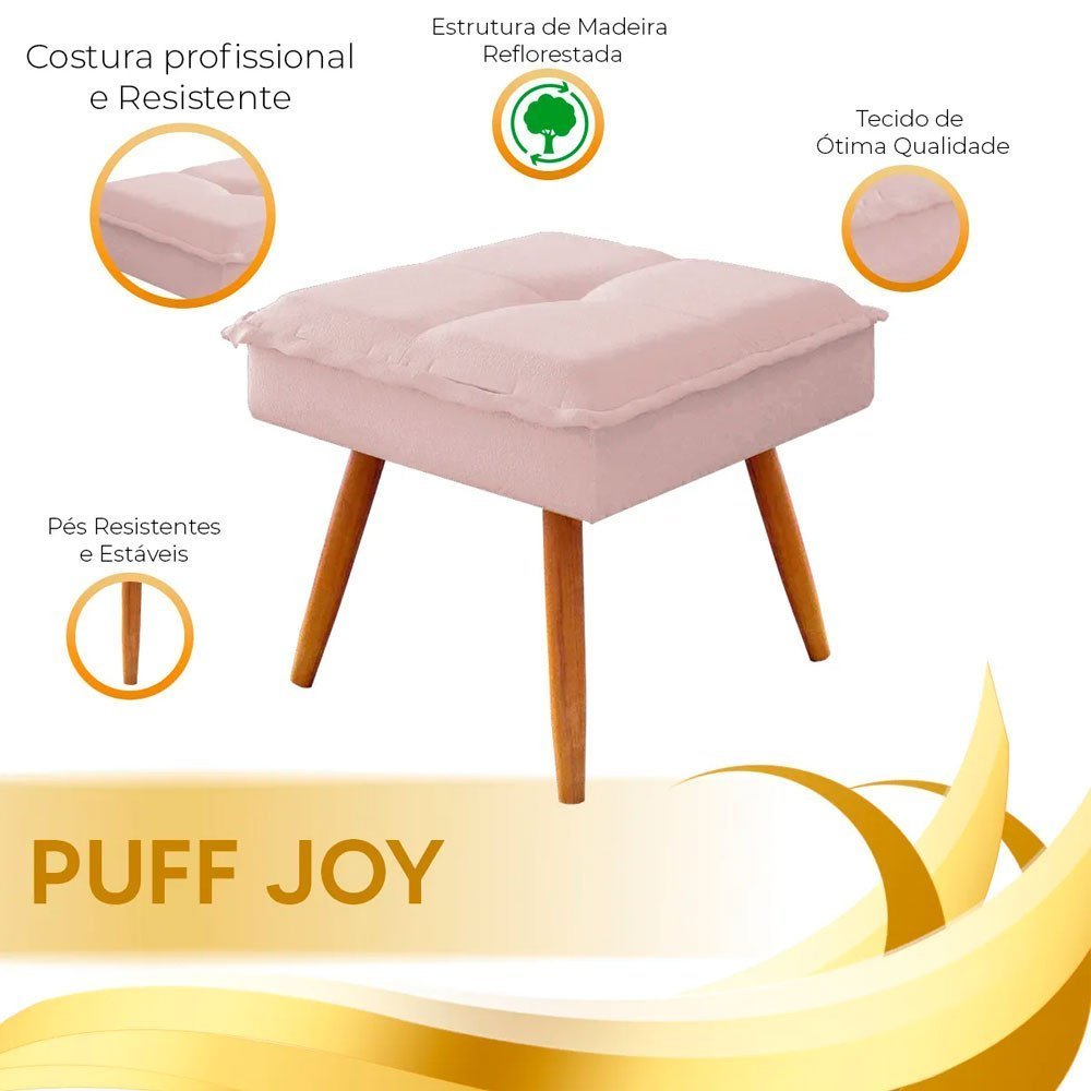 Kit Poltrona + Puff Joy Decorativa para Sala Rosa Star Confort - 8