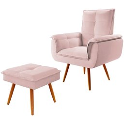 Kit Poltrona + Puff Joy Decorativa para Sala Rosa Star Confort - 1