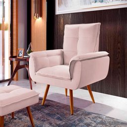 Kit Poltrona + Puff Joy Decorativa para Sala Rosa Star Confort - 2