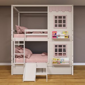 Beliche Casinha Reta 2 Janelas 2 Gav Escorregador Rosa
