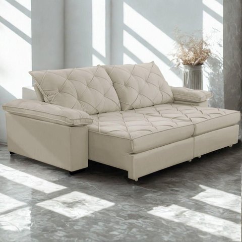 Sofá Retrátil e Reclinável 2,40m Clara | Conforto Premium e Design Elegante Bege
