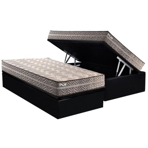Conjunto Box Baú Solteiro: Colchão Espuma Paropas D45 Pasquale Plus Gray + Base Crc Suede Black (