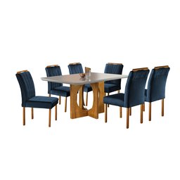 Conjunto Sala de Jantar 6 Lugares Mesa Barcelona e 6 Cadeiras Juliana Azul - 2