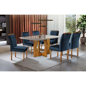 Conjunto Sala de Jantar 6 Lugares Mesa Barcelona e 6 Cadeiras Juliana Azul
