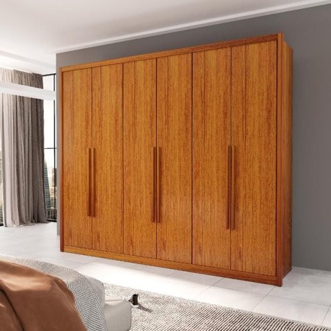 Guarda Roupa Casal Luca 6 Portas de Bater 6 Gavetas MDF Naturale Bom Pastor Móveis 274cm