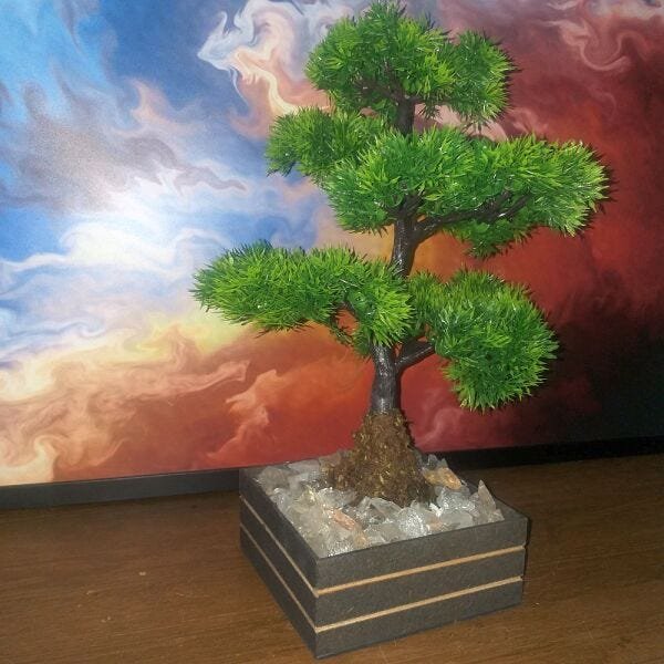 Bonsai Artificial Etéreo Pinheiro de Cristal Cachepot Marrom - 6