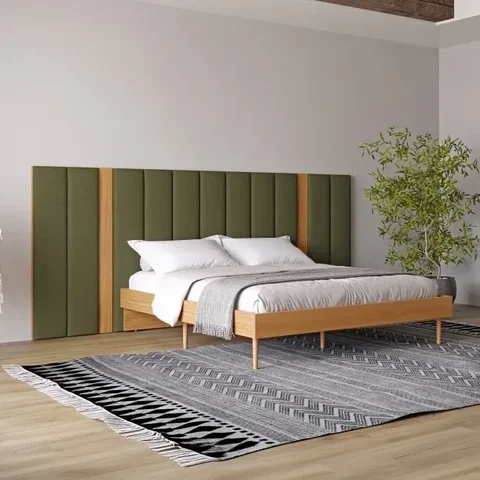 Cabeceira Cama Casal Estofada 300cm Freijó/verde Tw196