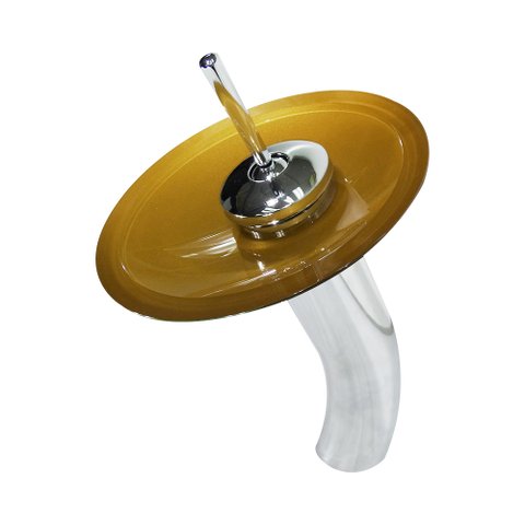 CUBA DE VIDRO REDONDA 31CM DOURADO REAL + VALVULA + TORNEIRA CASCATA