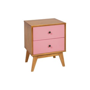 Mesa de Cabeceira Retrô 2 Gavetas - Rosa