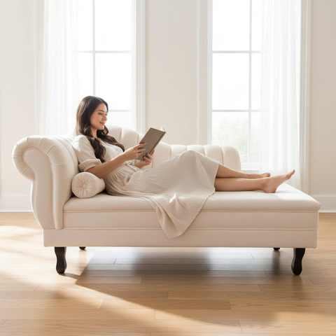 Recamier Decorativo Divã Amsterdã 147cm Lado Direito Suede Marfim