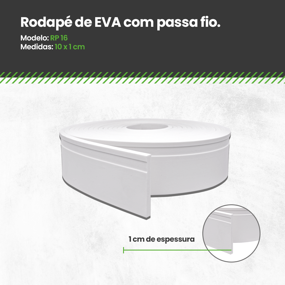 Rodapé de Eva 2,5m Linear Autocolante com Passa Fio 10x1cm Meu Rodapé - 3