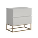 Ver imagem 2 de Mesa de Cabeceira Eros 2 Gavetas Estilo Industrial Off White com Pés Dourado