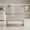 Ver imagem 2 de Mesa de Cabeceira Eros 45cm 2 Gavetas Estilo Industrial Off White com Pés Dourado
