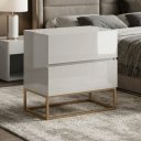 Ver imagem 1 de Mesa de Cabeceira Eros 45cm 2 Gavetas Estilo Industrial Off White com Pés Dourado