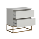 Ver imagem 4 de Mesa de Cabeceira Eros 45cm 2 Gavetas Estilo Industrial Off White com Pés Dourado