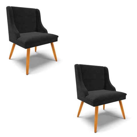 Kit 2 Cadeiras Estofadas para Sala de Jantar Pés Palito Lia Suede Preto - Ibiza