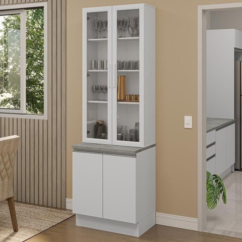 Kit Balcão + Cristaleira 70cm Branco Glamy Madesa 01 Branco