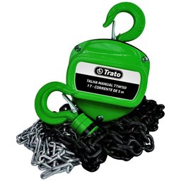 Talha Manual 1 Tonelada 1000 Kg com Corrente 5 Metros Trato - 8