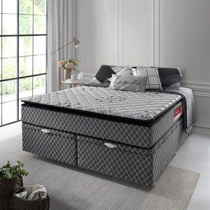 Kit Box Colchão Porto + base Baú Coimbra King 66X203X193 Estofama