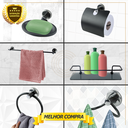Ver imagem 4 de Kit Acessório para Banheiro Aço Inox 5 Peças + 2 Porta Shampoo Vidro Retangular Preto Fosco Cód. 994