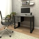 Ver imagem 1 de Escrivaninha Industrial com 2 Gavetas e Pés em Metal 90cm Cor:cinza Sagrado com Preto