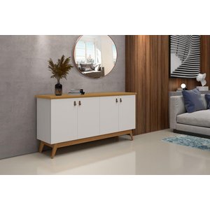Buffet / Aparador / Balcão / Balcão ABS 4 Portas Modelo Retrô Com Puxadores em Couro e Prateleiras I