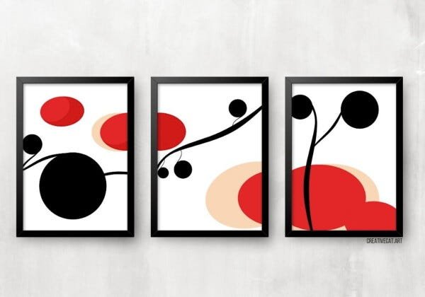 Kit 3 Quadros para casa - Geométrico Vermelho - 1