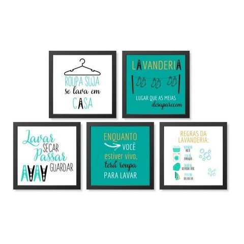 Kit com 5 Quadros Decorativos - Lavanderia