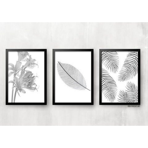 Kit 3 Quadros para Casa - Folhas Minimalista