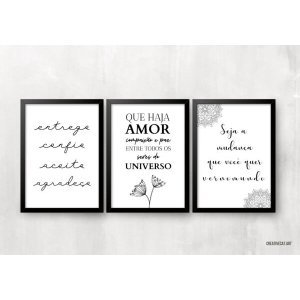 Kit 3 Quadros para casa - Frases. entrego, confio, aceito