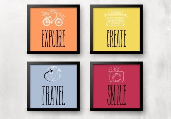 Kit 4 Quadros para casa- Travel, Smile, Explore, Create - 1