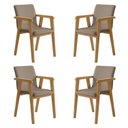 Ver imagem 1 de Kit 4 Cadeiras com Braço para Sala de Jantar Pés Madeira Maciça Flora Bege/Cinamomo/Veludo