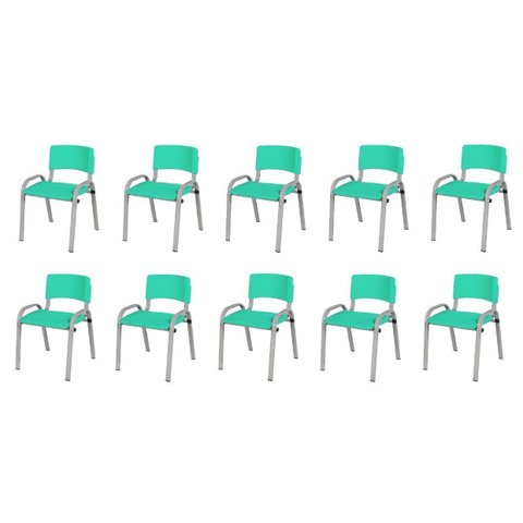 Kit 10 Cadeira Iso Infantil Creche, Escola Base Cinza Verde Água