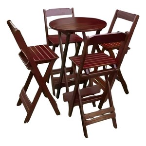 Jogo de Mesa Dobrável Bistro com 4 Cadeiras Madeira Maciça - Imbuia