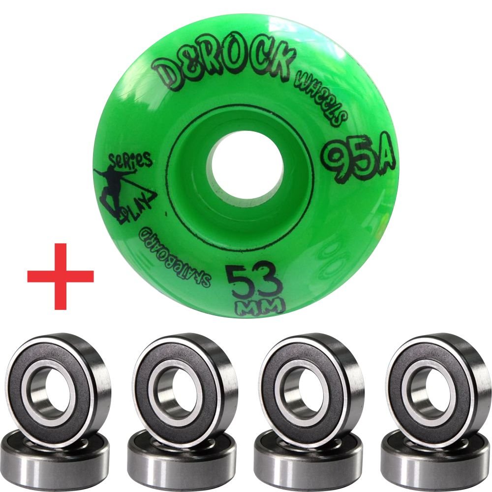 Roda De Skate Derock 53mm 95A Play + Rolamento - Play 53mm Verde