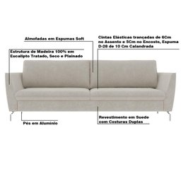 Sofá Decorativo 230cm Olívia Suede Bege Gran Belo - 3