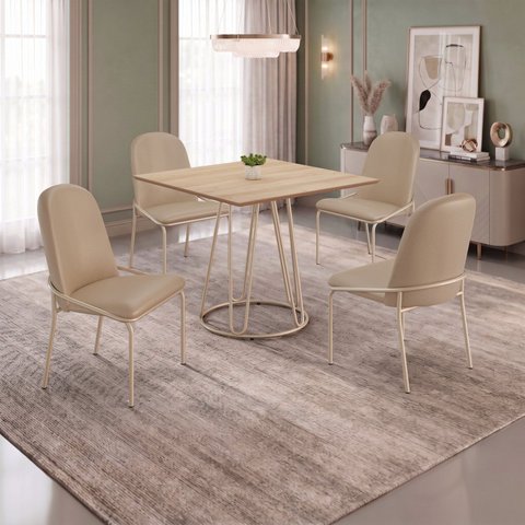 Conjunto para Sala de Jantar Mesa Ômega Tampo Quadrado 90x90 com 4 Cadeiras Rubi