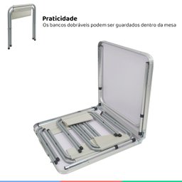 Mesa Camping Praia Dobrável Vira Maleta 120x60cm Acampamento com 4 Bancos Dobráveis Leve Portátil Co - 3