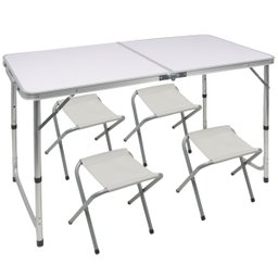 Mesa Camping Praia Dobrável Vira Maleta 120x60cm Acampamento com 4 Bancos Dobráveis Leve Portátil Co - 1