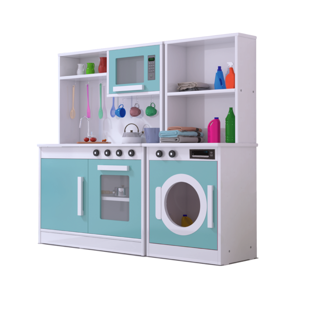 Kit Mini Cozinha de Brinquedo Fogão e Maquina de Lavar Mdf