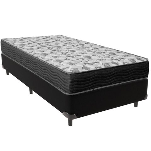 Cama Box Preto e Colchão Iso100 Espuma D33 Solteiro Ortobom