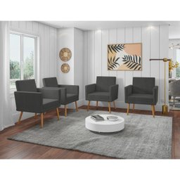 Kit 4 Poltronas Decorativas Escritório Sala Recepção Larah Suede Cinza - 1