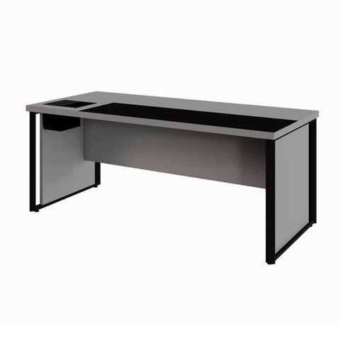 Mesa Diretor com Caixa de Tomadas e Porta Objetos para Escritório 180cm Corporate Cinza Sagrado e Preto