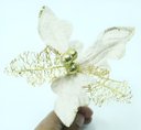Ver imagem 1 de Kit 18 Flor Artificial Decoração Brilho Ouro Glitter 15cm