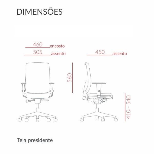 Cadeira Diretor Brizza Tela - Autocompensador Slider - Base Standard - Braços 3D Pp - Plaxmetal - 4
